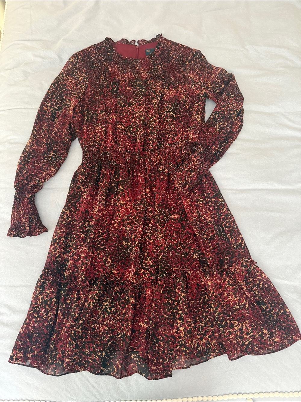 Taylor Red Floral Long Sleeve Tiered Midi Dress
